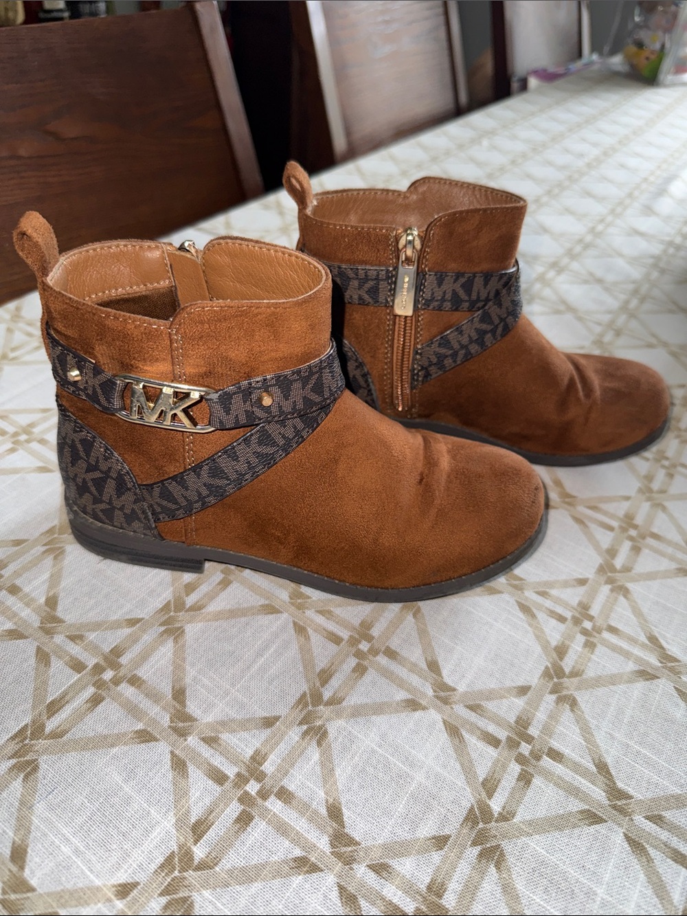 Michael Kors Chestnut Suede MK Logo Strap Ankle Boots